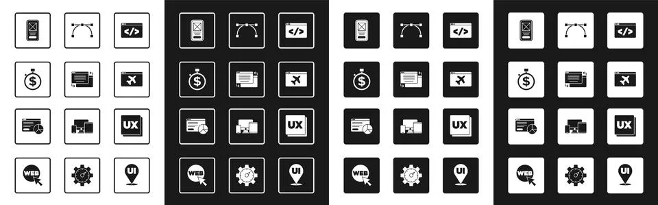 Set Front end development, UI or UX design, Time is money, Website template Illustrazione stock