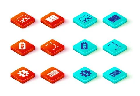Set Front end development, UI or UX design, SEO optimization, Bezier curve Stock Illustration