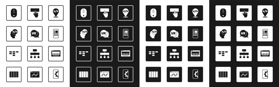 Set Front end development, UI or UX design, Computer mouse, Mobile Apps 스톡 일러스트