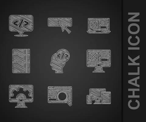 Set Front end development, UI or UX design, Monitor, mobile, tablet, Web, Ske Stock Illustration