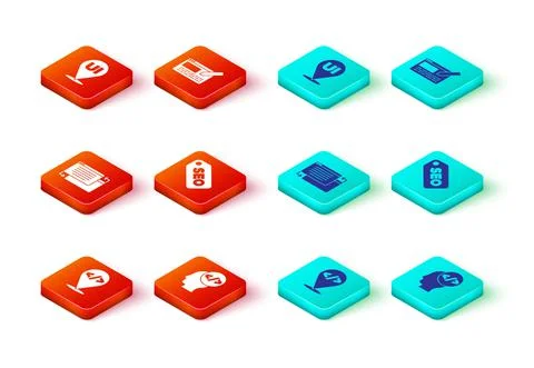 Set Front end development, UI or UX design, SEO optimization, and icon. Vector イラスト素材