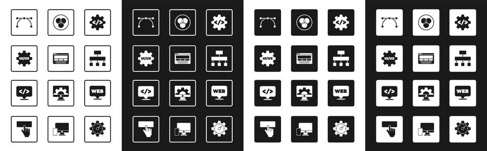 Set Front end development, UI or UX design, Bezier curve, Site map, RGB and CMYK Ilustración de archivo