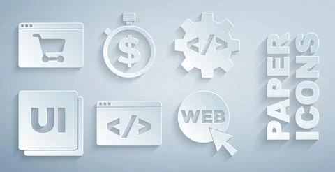 Set Front end development, UI or UX design, Web and graphic, Time is money and Stockillustratie