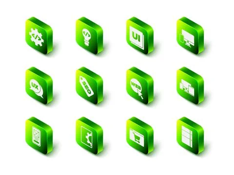 Set Front end development, UI or UX design, Monitor and mobile, Monitor, mobile 스톡 일러스트