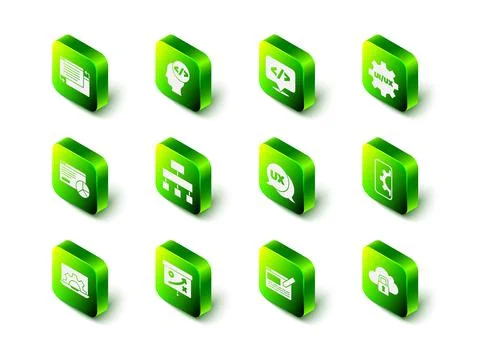 Set Front end development, UI or UX design, Web, Cloud computing lock, and Stock Illustration