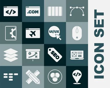 Set Front end development, UI or UX design, Computer mouse, Color palette g.. 스톡 일러스트