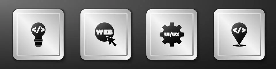 Set Front end development, Web and graphic design, UI or UX and icon. Silver 스톡 일러스트