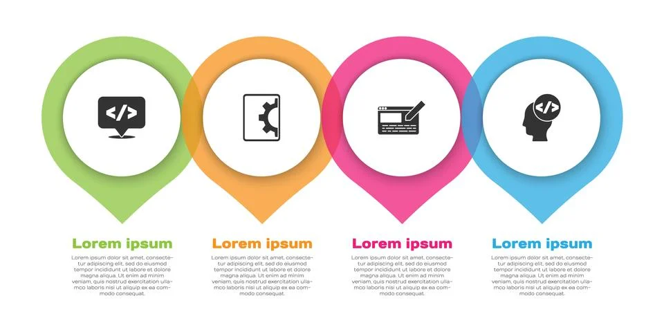 Set Front end development, Web, UI or UX design and . Business infographic Illustrazione stock