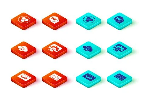 Set Front end development, Web, Cloud computing lock, UI or UX design and RGB Stock Illustration