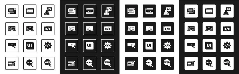 Set Front end development, Web, UI or UX design, and icon. Vector Stock Illustration
