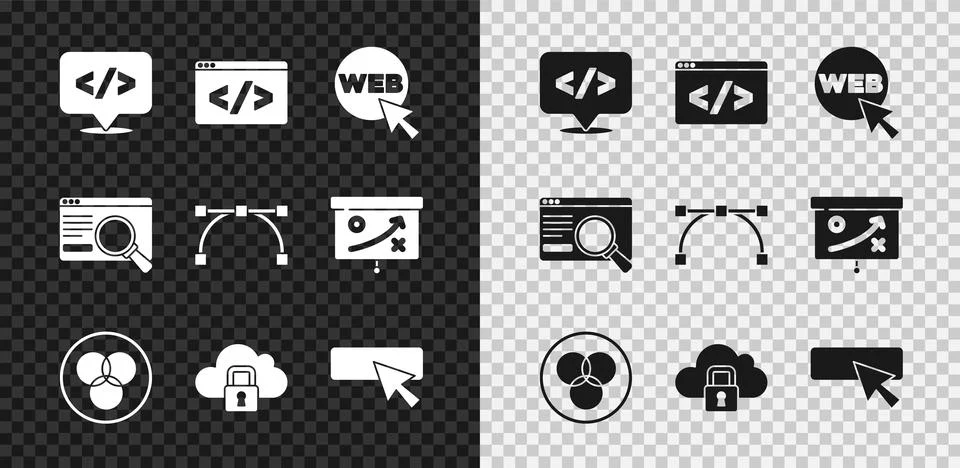 Set Front end development, Web and graphic design, RGB CMYK color mixing, Cloud Stock Illustration