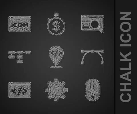 Set Front end development, Website statistic, Computer mouse, Bezier curve, Site Illustrazione stock