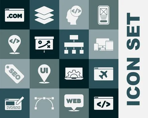 Set Front end development, Website template, Monitor, mobile, tablet, Planning Stockillustratie