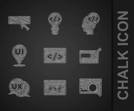 Set Front end development, Website statistic, UI or UX design, and icon. Vector Illustrazione stock