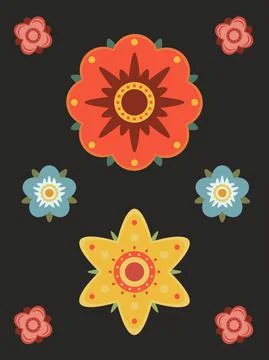 Set of front face flower in folklore style イラスト素材