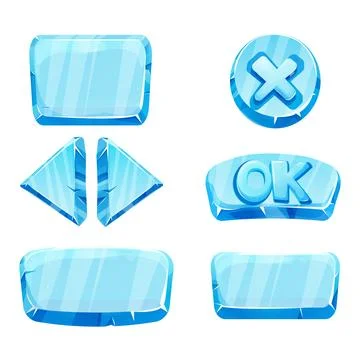 Set frozen ice frames, panels for game menu arows, buttons, ok sign in cartoon Illustrazione stock