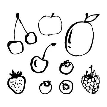 Set of fruit and berries. Cherry, mango, strawberry, raspberry, bluebarry Stock Illustration