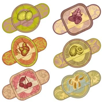 Set of fruit and berries labels Stock Illustration