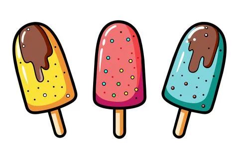 Set of fruit and berry ice lolly. Stock Illustration