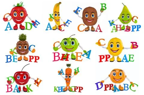 Set fruit cartoon characters Stock Illustration