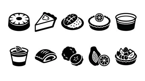 Set of fruit dessert and sweets icons in flat design. collection of food icon Stock Illustration