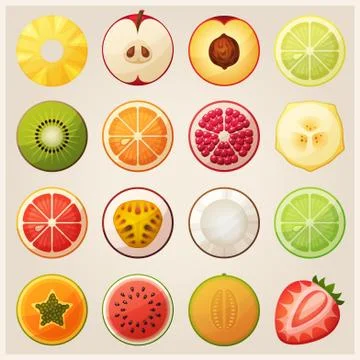 Set of fruit halves. Vector icons Illustrazione stock