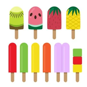 Set of fruit ice cream bar in flat style Stock Illustration