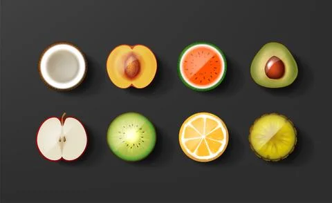 Set of fruit icon halves. Stock Illustration