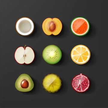 Set of fruit icon halves. Stock Illustration