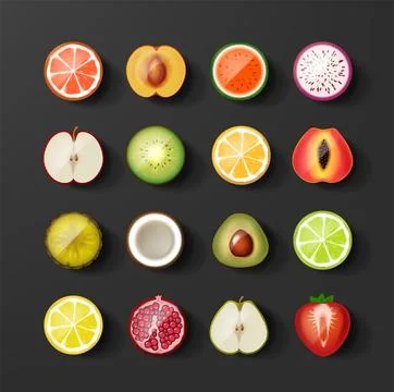 Set of fruit icon halves. Stock Illustration