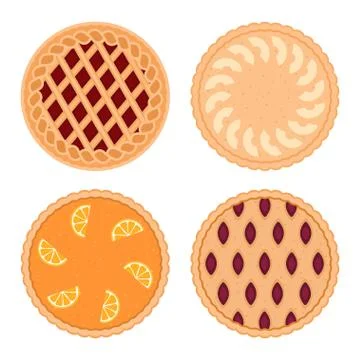 Set of fruit pies. Isolated on white background. Stock Illustration