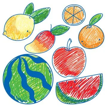 Set of fruit scribble style Stock Illustration
