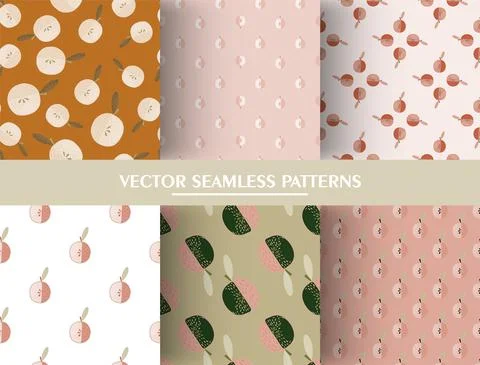 Set of fruit seamless pattern with apple. Minimalistic style apple pattern co Stock Illustration