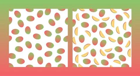 Set fruit seamless pattern. Irregular composition of ripe mango Stock Illustration