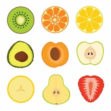 Set fruit sliced Stock Illustration