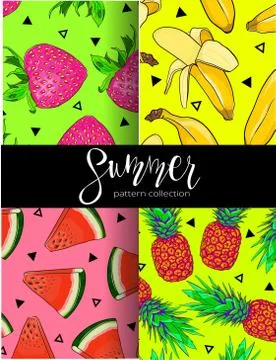 Set of fruit summer pattern Illustrazione stock