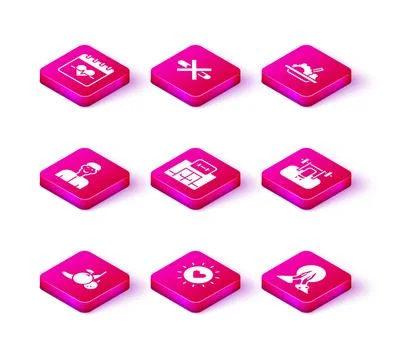 Set Fruit, Sun, Positive thinking, Gym building, Meditation, Bench with barbel Ilustración de archivo