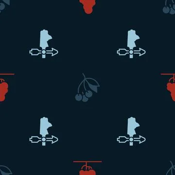 Set Fruit tree, Fresh berries and Rooster weather vane on seamless pattern 스톡 일러스트