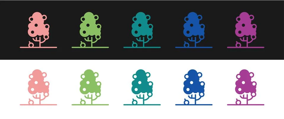 Set Fruit tree icon isolated on black and white background. Agricultural plan Stock Illustration