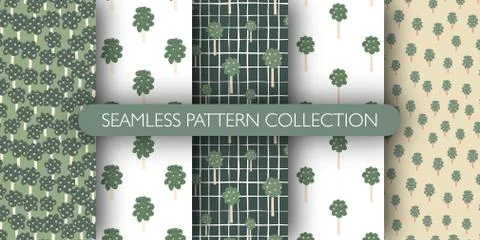 Set of fruit trees seamless pattern. Doodle style. Vector illustration. 库存插图