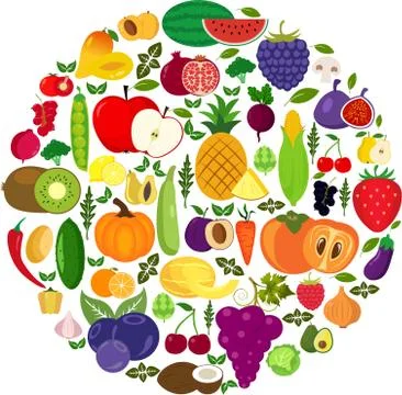 Set of fruits and vegetables Stock Illustration