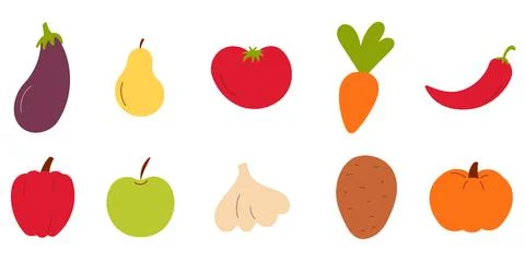 Set fruits egetables eco made by hand Stock Illustration