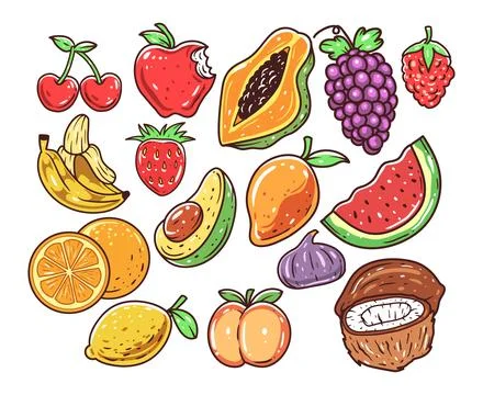 Set of fruits element hand-drawn illustration 库存插图