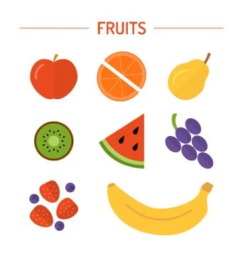 Set fruits in flat ftyle Stock Illustration