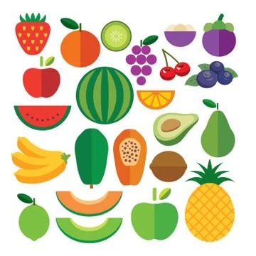 Set of fruits flat icon Illustrazione stock