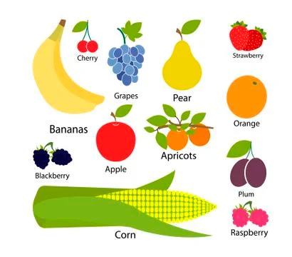 Set of fruits in flat style. Vector illustration. Stock Illustration