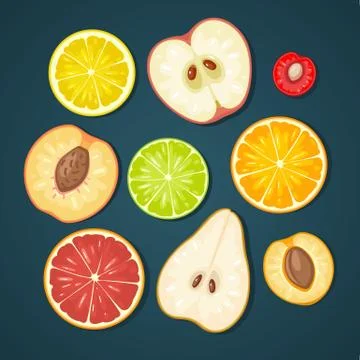 Set fruits. Vector color flat illustration 库存插图