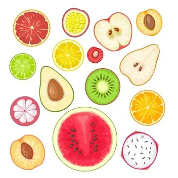 Set fruits. Vector color flat illustration Stockillustratie