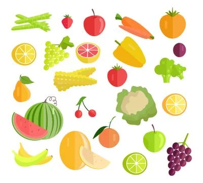 Set of Fruits Vegetables Vector Illustration Stock Illustration