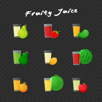 A Set of Fruity Juice Drinks. Stock Illustration